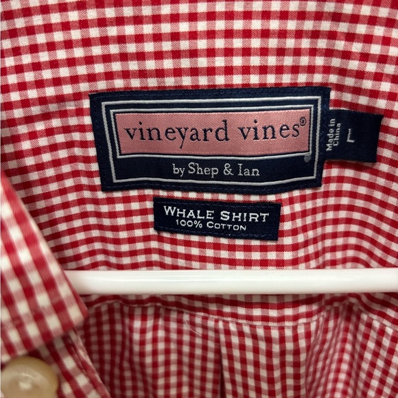 Vineyard Vines Men’s Red Gingham Check Button Down Whale Shirt Size Large - Picture 3 of 4
